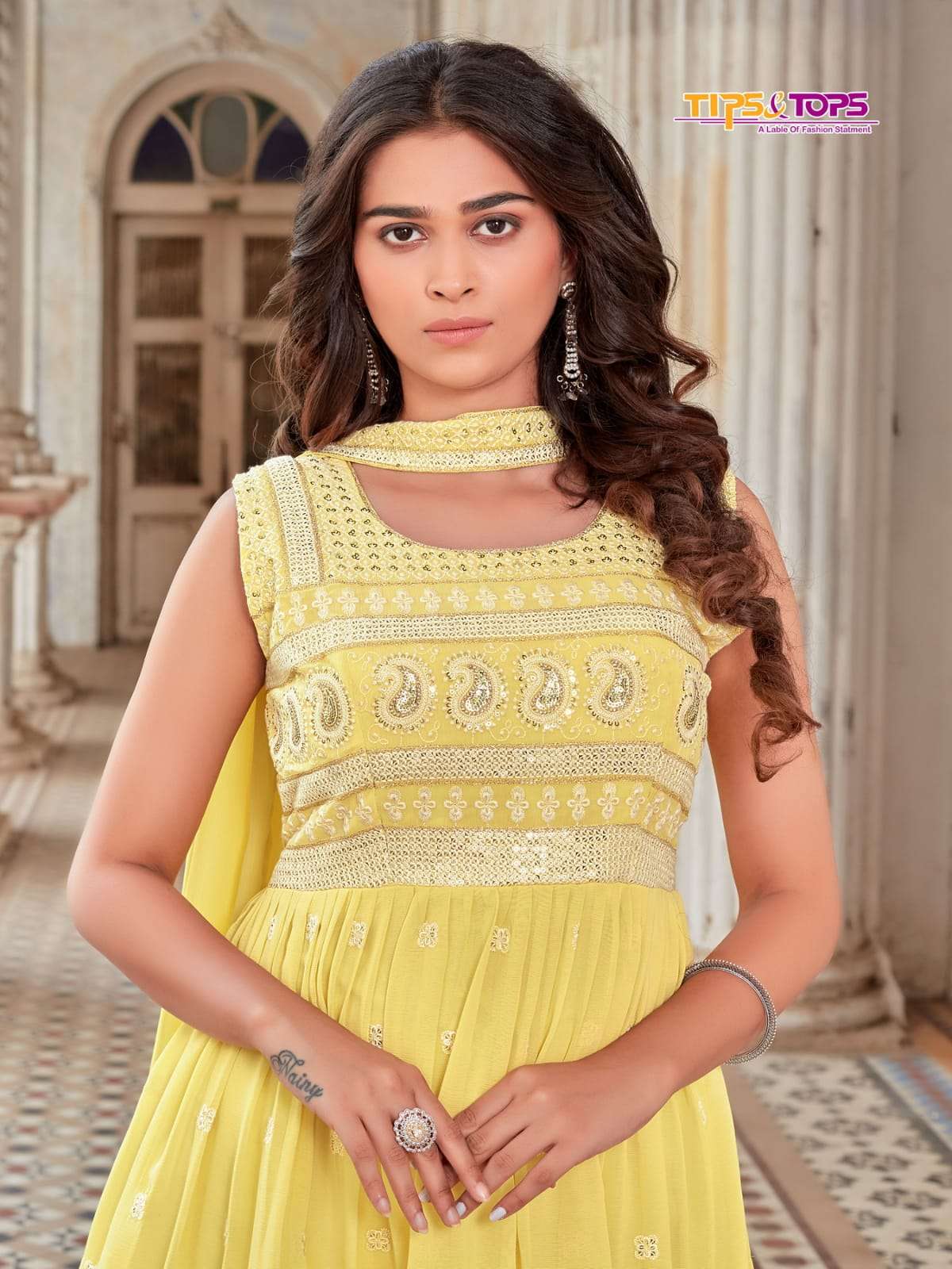 Tips And Tops-malishka-fabrics-georgette-embroidery-work-kurti- With-inner- Sequecne -fancy-side Zip-pant- Premium Georgette-dupatta-102-c